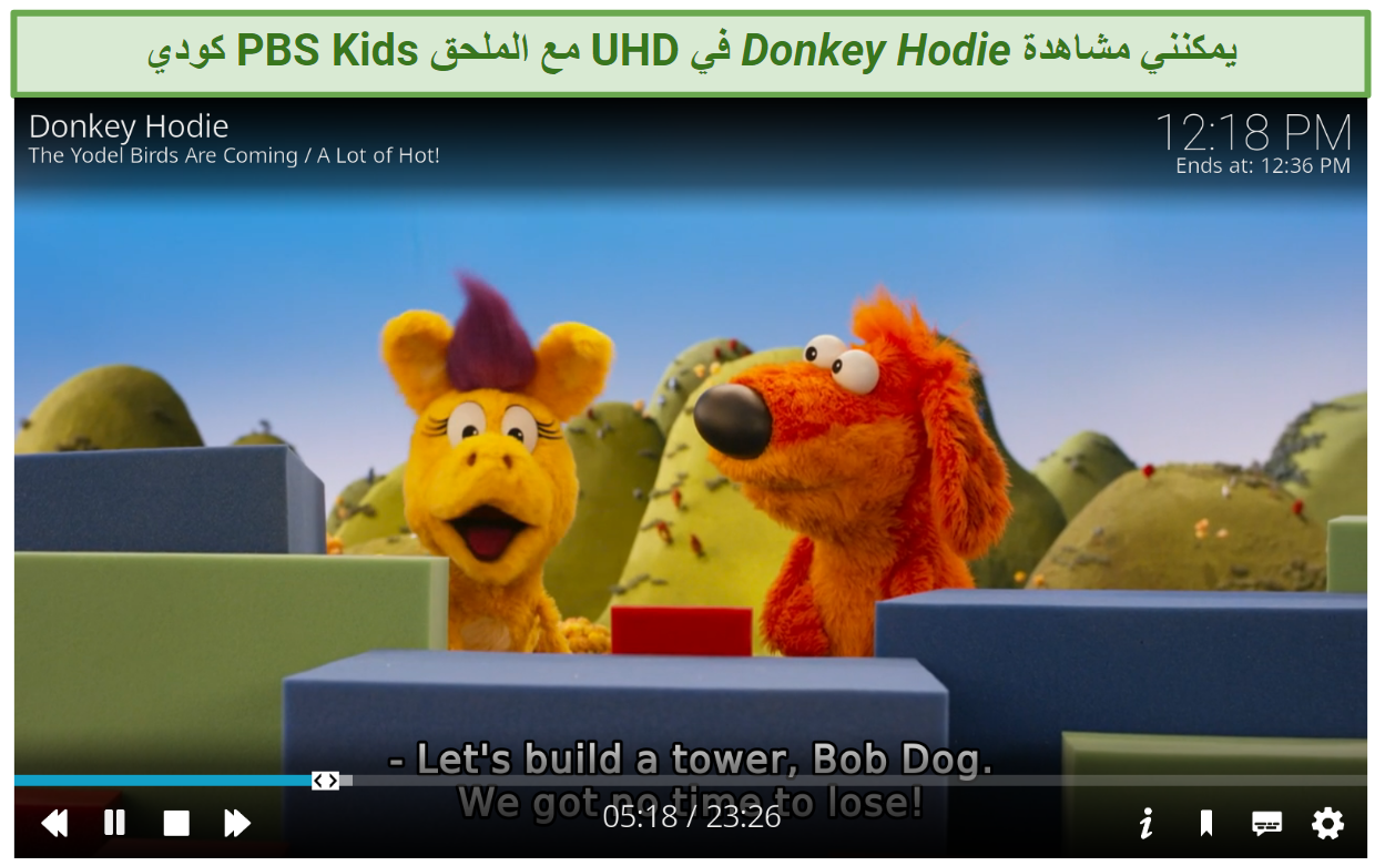 A screenshot showing you can use PBS Kids Kodi addon to watch cartoons and anime in UHD