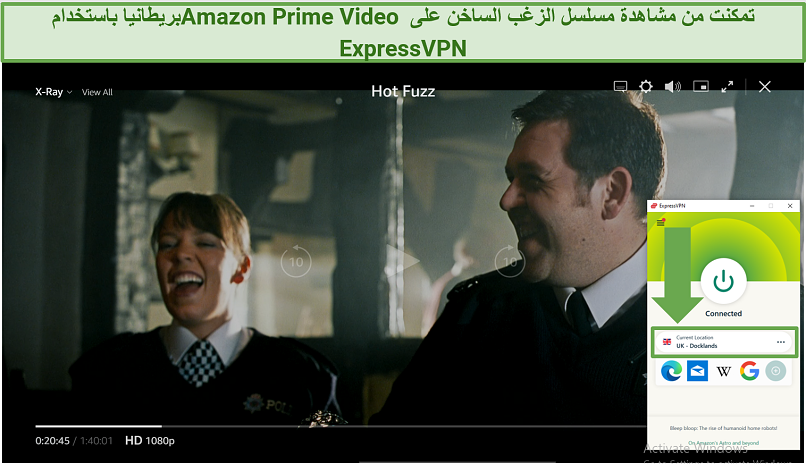 A screenshot showing ExpressVPN unblocking Amazon Prime Video