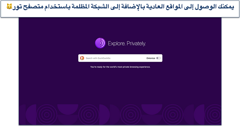 Screenshot of the Tor Browser homepage