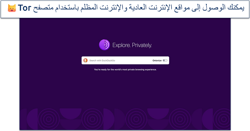 Screenshot of the Tor Browser homepage